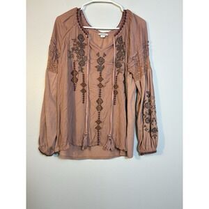 Sundance Blouse Sz M Floral Embroidered Boho Peasant Long Sleeve